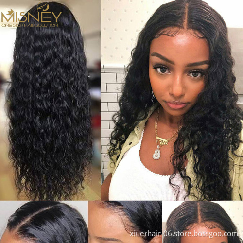 RTS High Quality Long 13x4 Frontal Indian Lace HD Natural Color Water Wave Curly Human Hair Wigs Wholesale